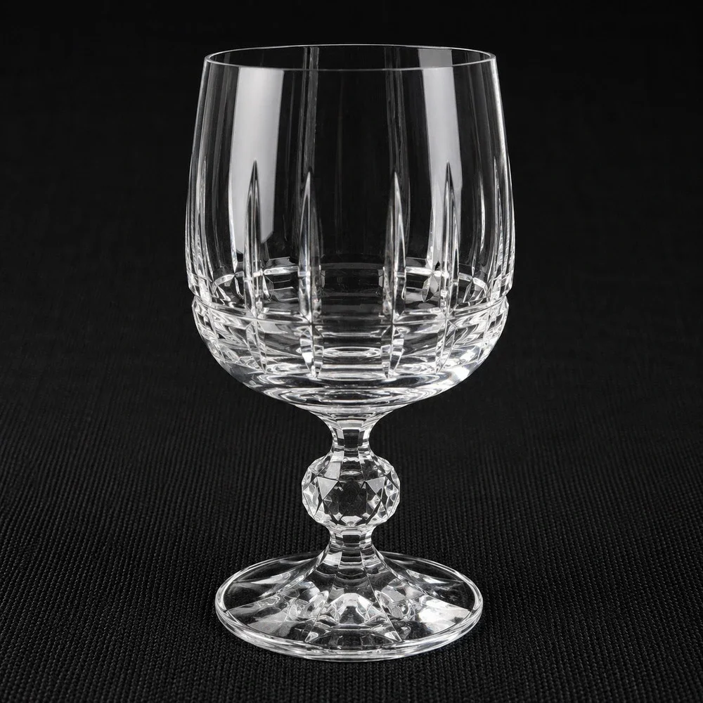 Crystalex Bohemian Crystal Belfast Pattern Wine Goblet Faceted Ball Stem